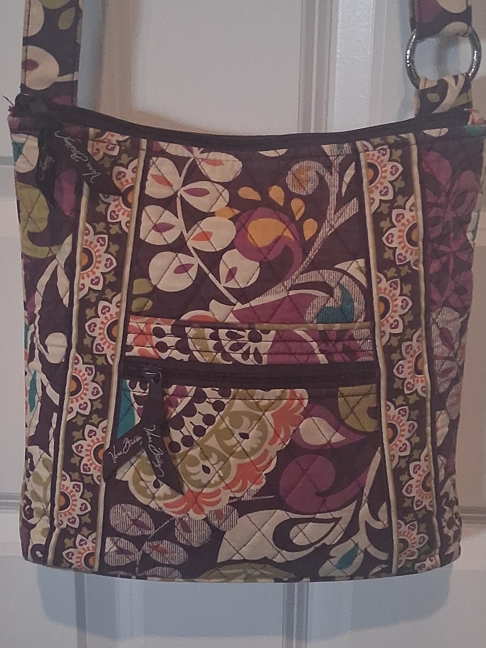 Vera Bradley Plum Floral Quilted Shoulder Bag with Teal & Olive Accents